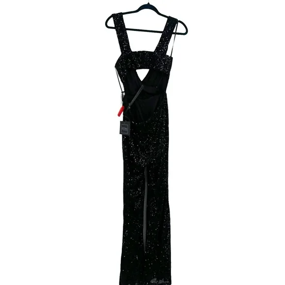 Mac Duggal Leena Sequined V-Neck Cut-Out Jumpsuit Black Size 6 NWT